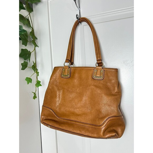 MICHAEL KORS CARAMEL TAN LEATHER SATCHEL HANDBAG. - Picture 5 of 12